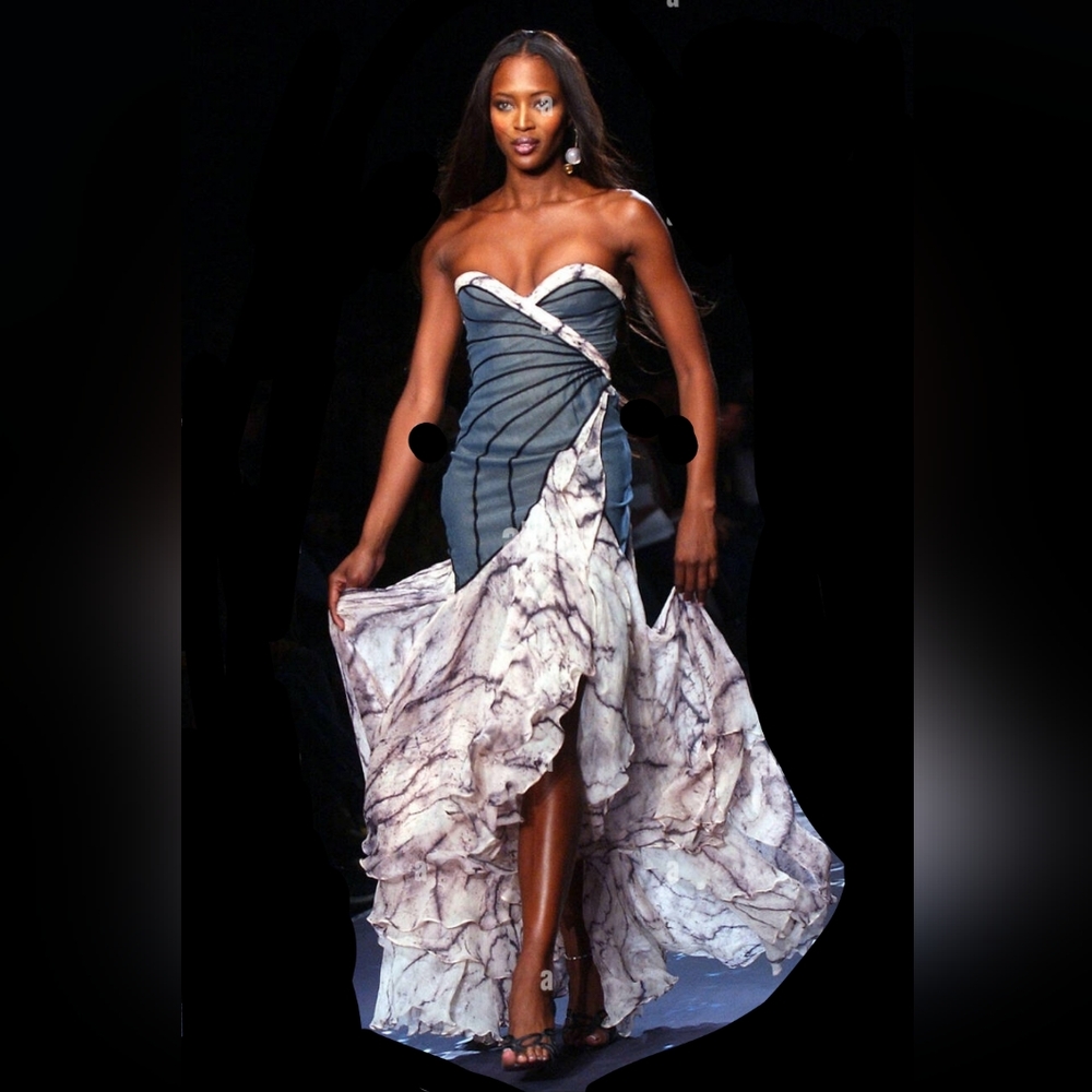 Carlos Miele Strapless Gray and Marble Maxi Dress - Picture 5 of 6